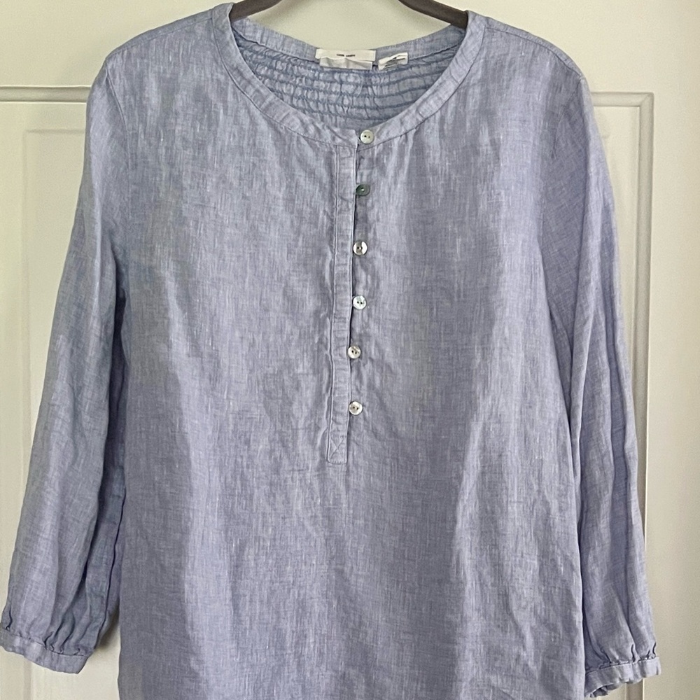 Nicole Miller Sky Blue Linen Top